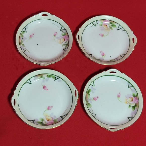 Vintage Nippon Hand Painted Miniature Plates Butter Dish Set of 4 - Picture 7 of 13